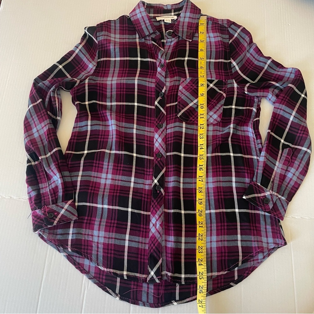 beachlunchlounge Pink and Blue Plaid Button Down Shirt Long Sleeve Cabincore - Picture 8 of 9